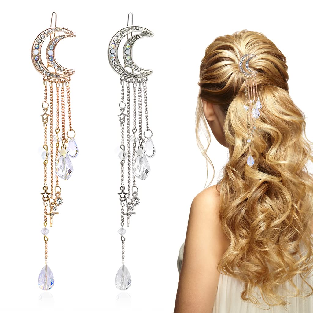 PALAY Rhinestone Hair Clips for Women Stone, Ladies Hair Clips for Women Girls Bridal Headpieces Moon Tassel Hair Pins Hair Barrets Hair Accessories PALAY Rhinestone Hair Clips for Women Stone, Ladies Hair Clips for Women Girls Bridal Headpieces Moon Tassel Hair Pins Hair Barrets Hair Accessories